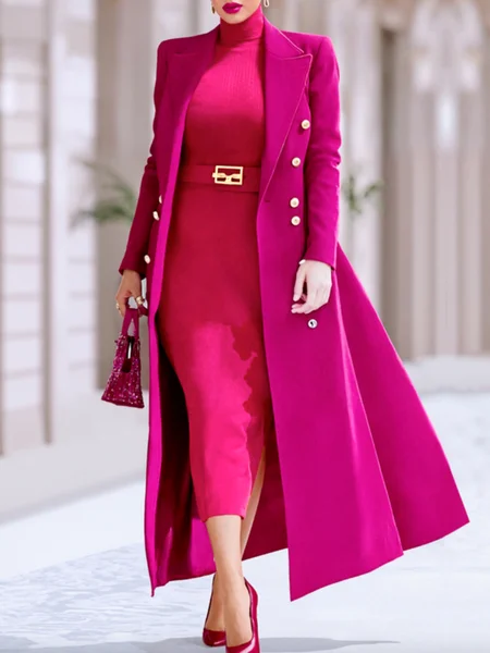 

Urban Classic Lapel Long Coat, Rose red, Coats