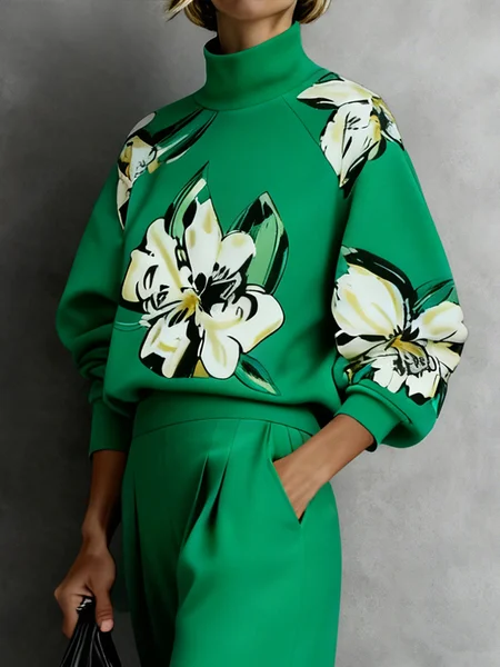 

Urban Floral Printing Stand Collar Raglan Sleeve Sweatshirt, Green, Hoodies and Sweatshirts