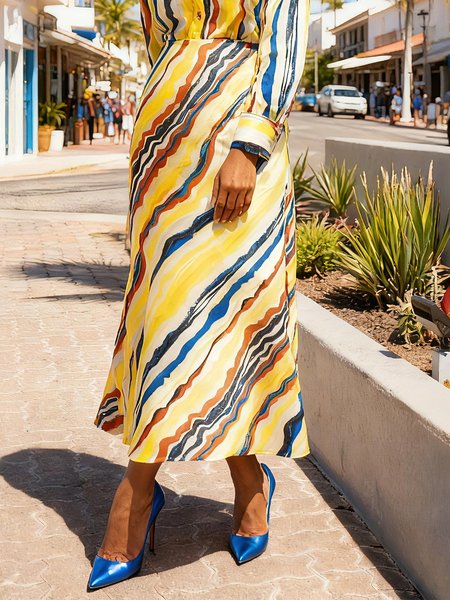 

Elegant Printing Random Print Midi Skirt, As picture, Skirts