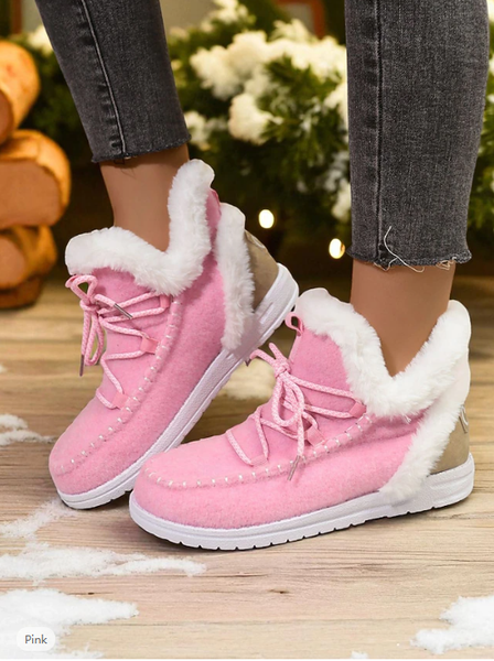 

Casual Plain Lace-Up Low Heel Snow Boots, Pink, Boots