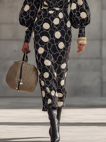 

Urban Printing Abstract Polka Dots Midi Skirt, Black, Skirts