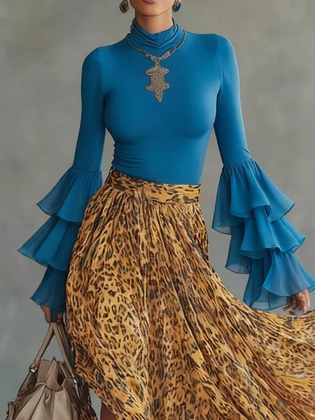 

Urban Plain Peplum Mock Neck Blouse, Blue, Blouses and Shirts