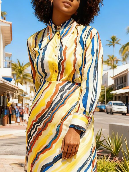 

Elegant Random Print Printing Shirt Collar Shirt, As picture, Blouses and Shirts