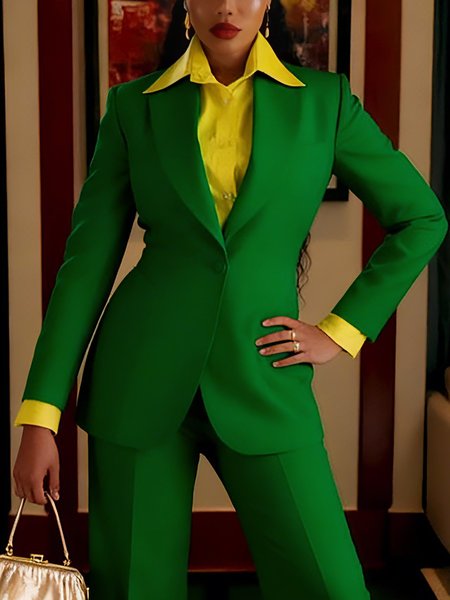 

Urban Plain Lapel Collar Blazer, Green, Blazers
