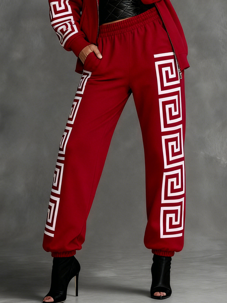 

Casual Geometric Ankle Banded Pants Sweatpants & Joggers, Red, Pants