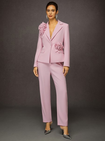 

Urban 3D Floral Trousers Set - Sophisticated Suit for Social Occasions, Pink, Pants