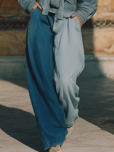 

Casual Color Block Denim Jeans, Blue, Jeans