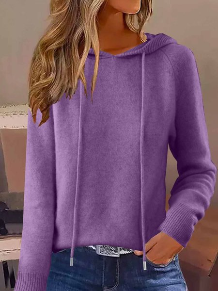 

Women Plain Split Joint Winter Casual Long Sleeve Hoodie Sweater, Purple, Sweaters
