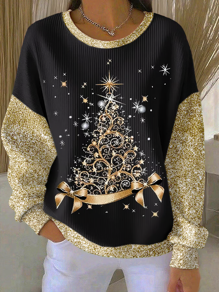 

Women Christmas Crew Neck Printing Casual Spring/Fall Long Sleeve Sweatshirt, Black, Sweatshirts & Hoodies