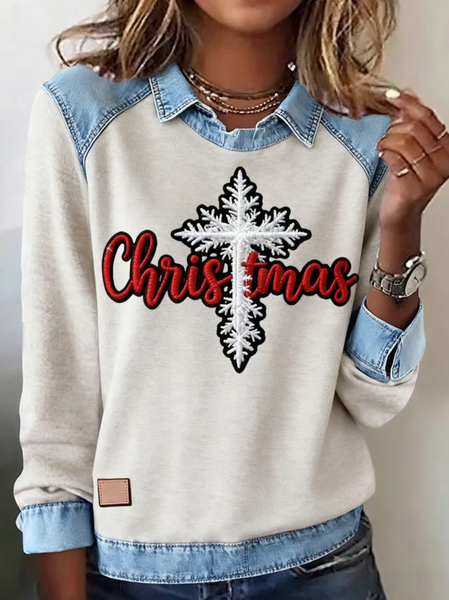 

Casual Shawl Collar Christmas Sweatshirt, Light gray, Hoodies & Sweatshirts