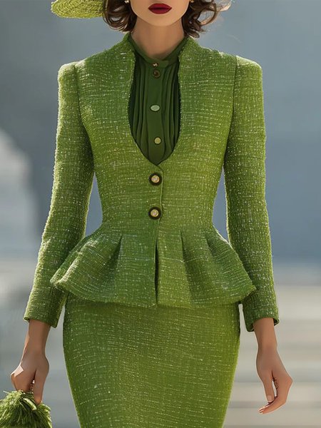 

Elegant Long Sleeve Plain Jacket, Green, Jackets