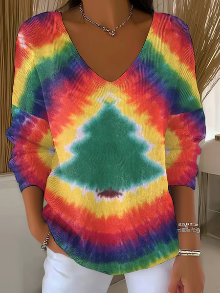 

Women Christmas Long Sleeve Tee T-shirt V Neck Printing Casual Spring/Fall Top, As picture, T-Shirts
