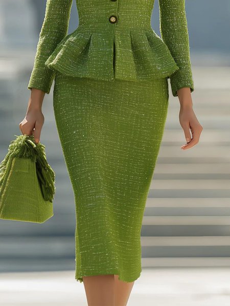 

Elegant Plain Knee Length Skirt, Green, Skirts