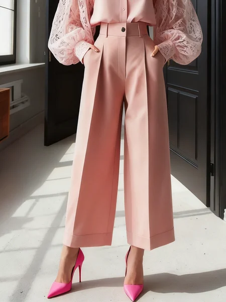 

Urban Plain Straight Pants, Pink, Pants