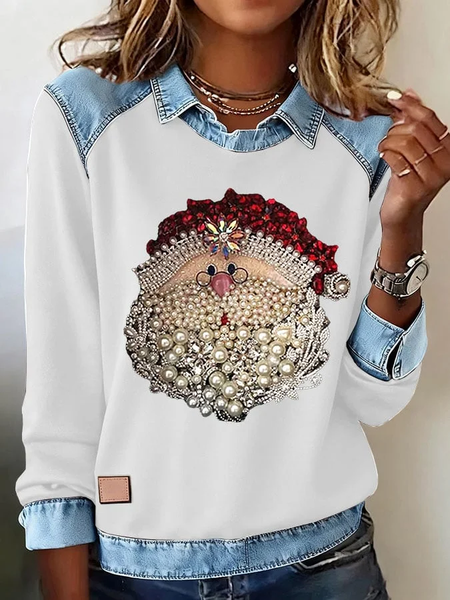 

Women Santa Claus Shawl Collar Vintage Spring/Fall Long Sleeve Sweatshirt, White, Sweatshirts & Hoodies