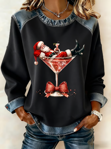 

Vintage Crew Neck Santa Claus Sweatshirt Printing, Black, Hoodies & Sweatshirts
