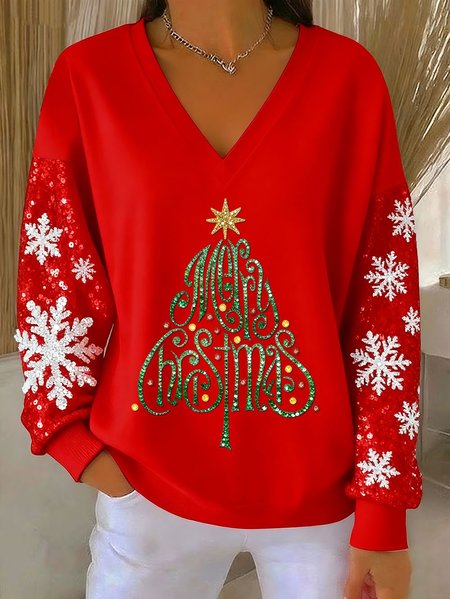 

Casual V Neck Christmas Sweatshirt, Red, Hoodies & Sweatshirts
