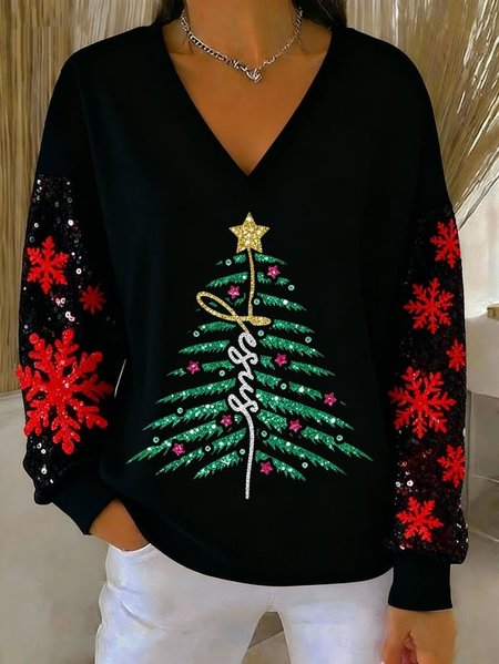

Casual V Neck Christmas Sweatshirt, Black, Hoodies & Sweatshirts