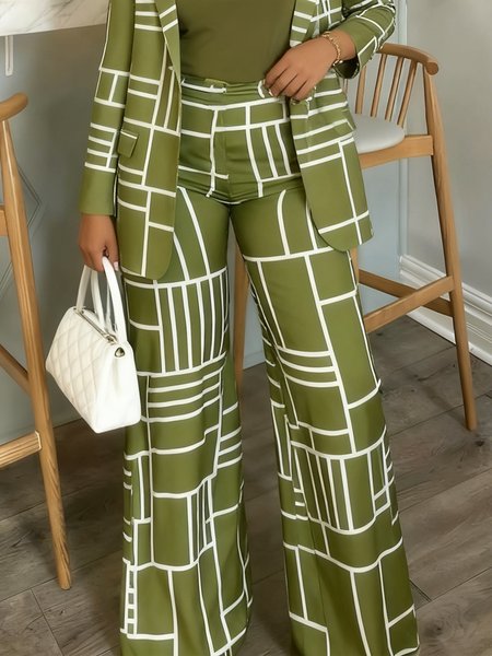 

Urban Geometric Printing Straight Pants, Green, Pants