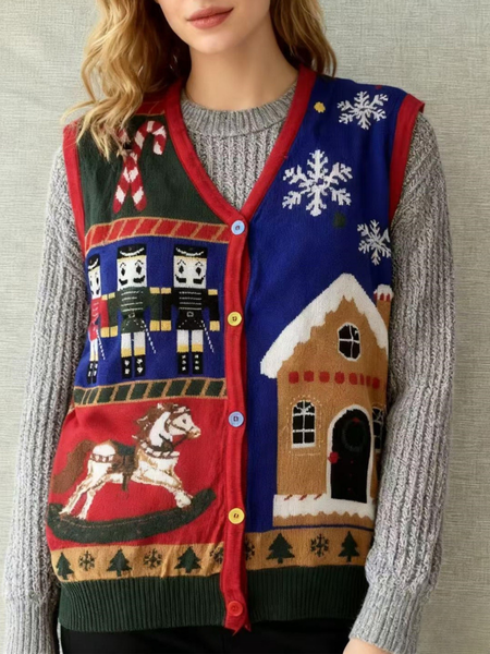 

Christmas Regular Fit Acrylic Elegant Vest, Purplish blue, Vests & Gilets