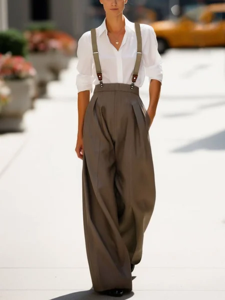 

Urban Pockets Plain Overall Bib Pants, Brown, Jumpsuits