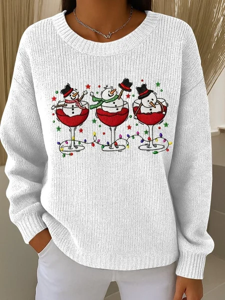 

Women Imitation Cashmere Santa Claus Long Sleeve Comfy Vintage Sweater, White, Sweaters