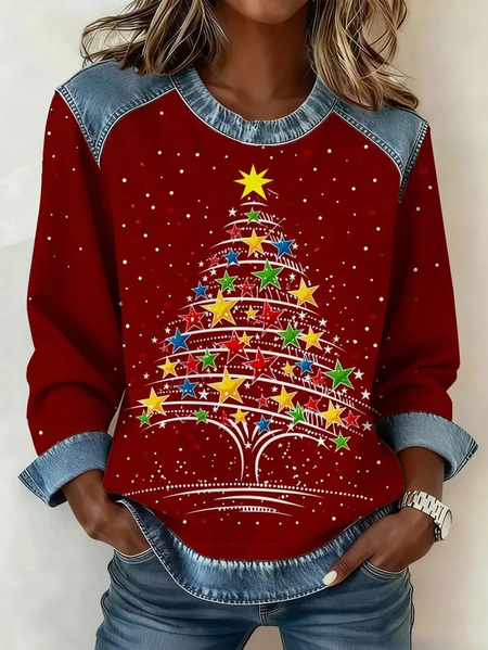 

Vintage Crew Neck Star Sweatshirt Printing, Red, Hoodies & Sweatshirts