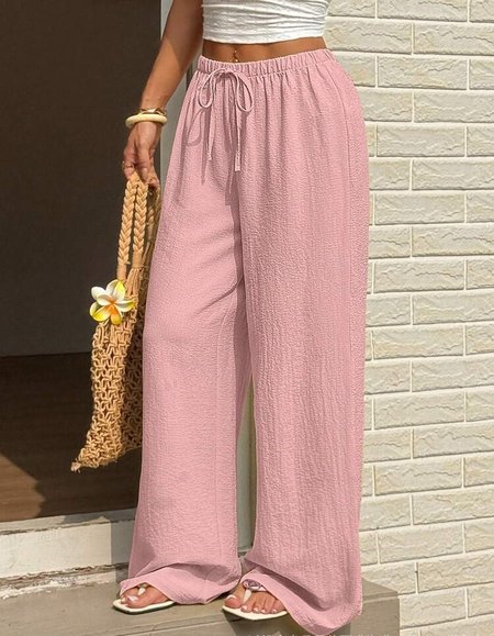

Women Plain Long Pants Casual Spring/Fall Trousers, Pink, Pants