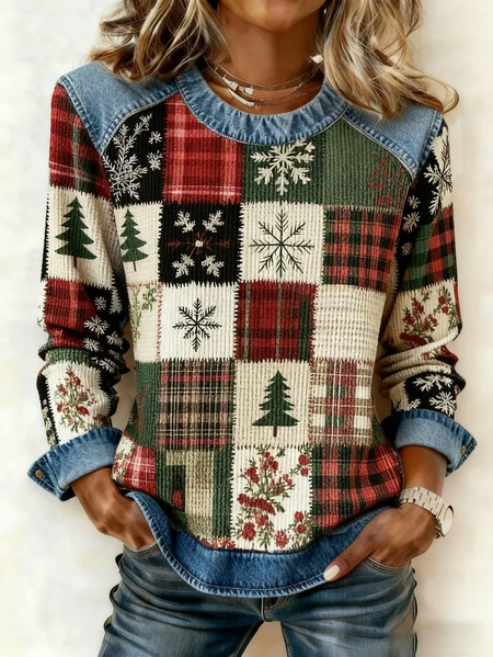

Vintage Crew Neck Christmas Sweatshirt Printing, As picture, Hoodies & Sweatshirts