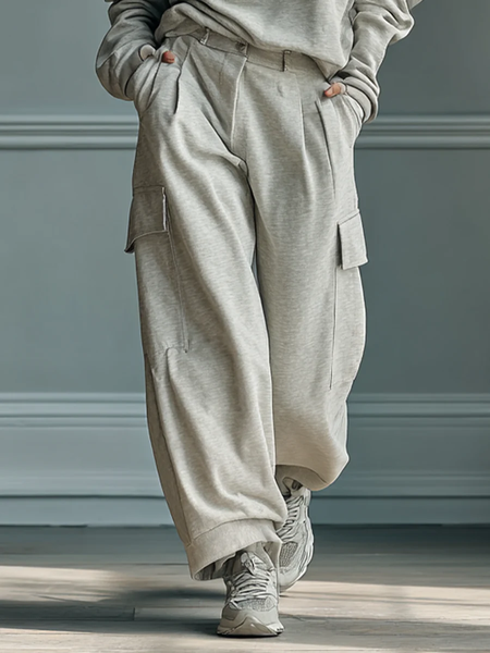 

Casual Plain Pockets Cargo Pants, Light gray, Pants