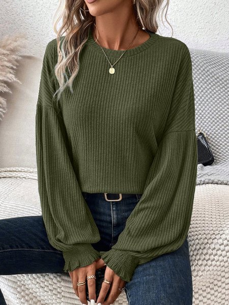 

Crew Neck Modal Loose Elegant Knit Top, Army green, T-shirts