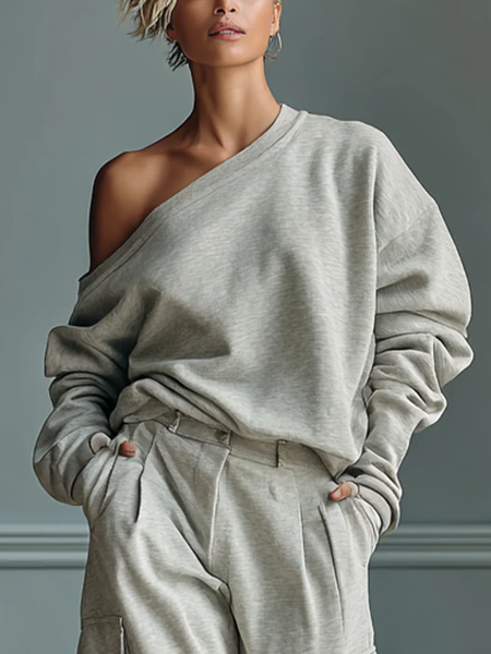 

Urban Plain One Shoulder Sweatshirt, Light gray, Hoodies and Sweatshirts