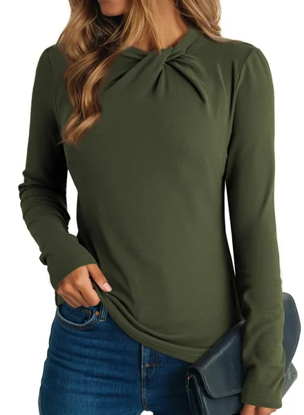 

Women Plain Elegant Long Sleeve T-shirt, Army green, Long Sleeves