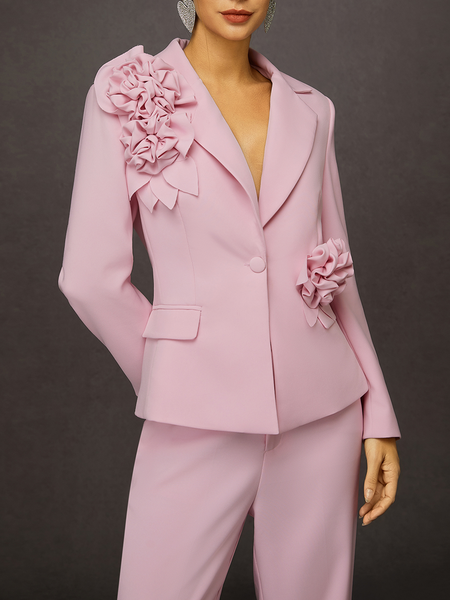 

Urban 3D Floral Blazer Set - Modern Suit for Social Wear, Pink, Blazers