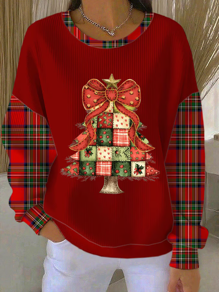 

Casual Crew Neck Plaid Sweatshirt Printing, Red, Hoodies & Sweatshirts