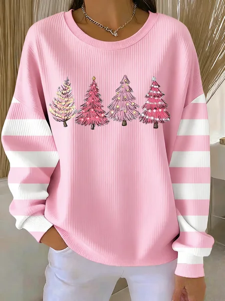 

Casual Crew Neck Striped Sweatshirt Printing, Pink, Hoodies & Sweatshirts