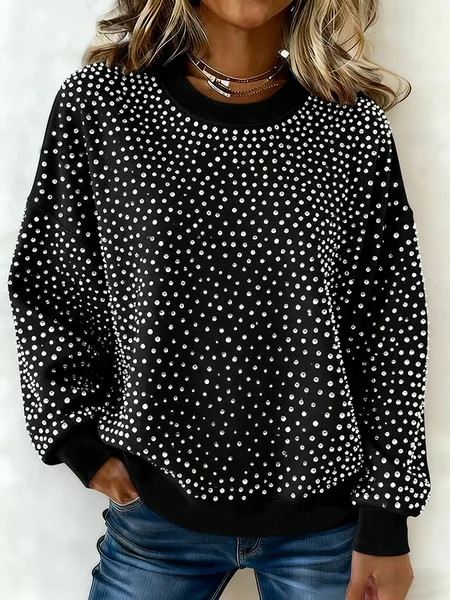 

Women Abstract Polka Dots Crew Neck Printing Casual Spring/Fall Long Sleeve Sweatshirt, Black, Sweatshirts & Hoodies