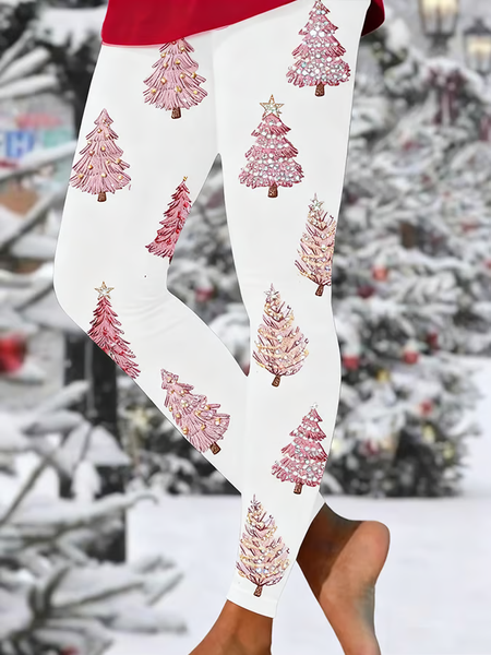 

Women Christmas Casual All Season Printing Long Leggings, White, Leggings