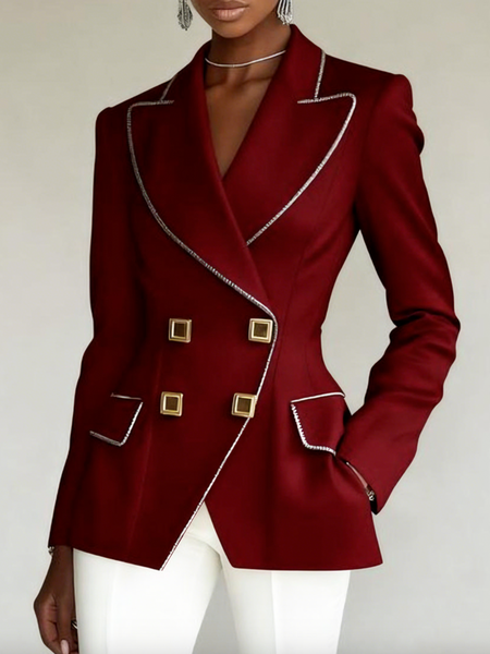 

Urban Plain Lapel Collar Blazer, Red, Blazers