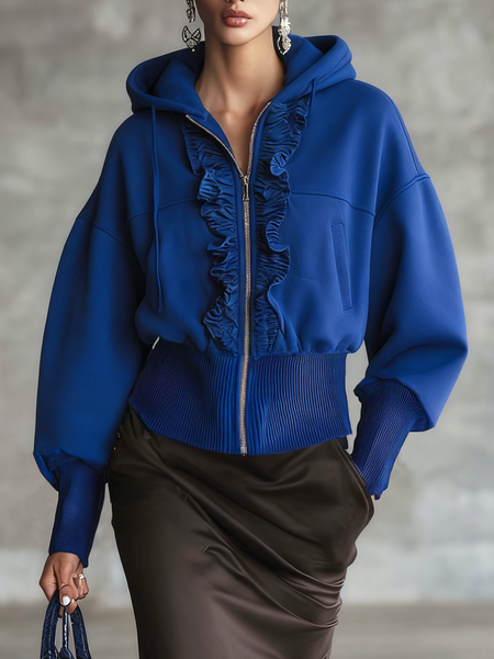 

Casual Plain Hoodie Jacket, Blue, Jackets