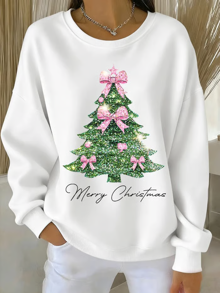 

Casual Crew Neck Christmas Sweatshirt Printing, White, Hoodies & Sweatshirts