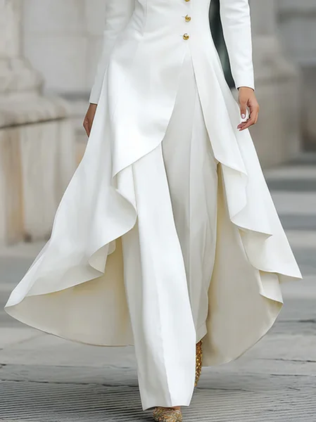 

Urban Plain Pockets Straight Pants, White, Pants