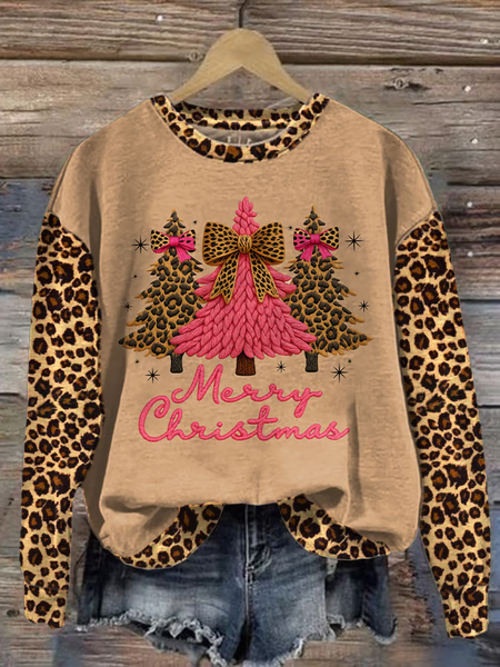 

Casual Crew Neck Leopard Sweatshirt Printing, Khaki, Hoodies & Sweatshirts