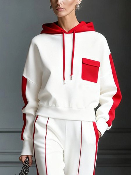 

Casual Color Block Hoodie Raglan Sleeves Hoodie, White-red, Hoodies and Sweatshirts