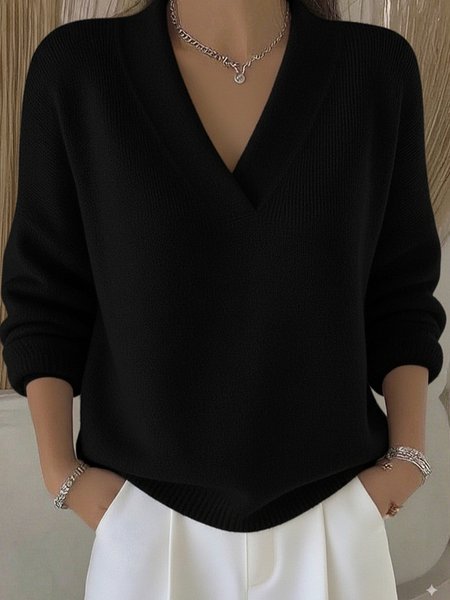 

Casual Plain Split Joint Cotton Sweater, Black, Sweaters & Cardigans