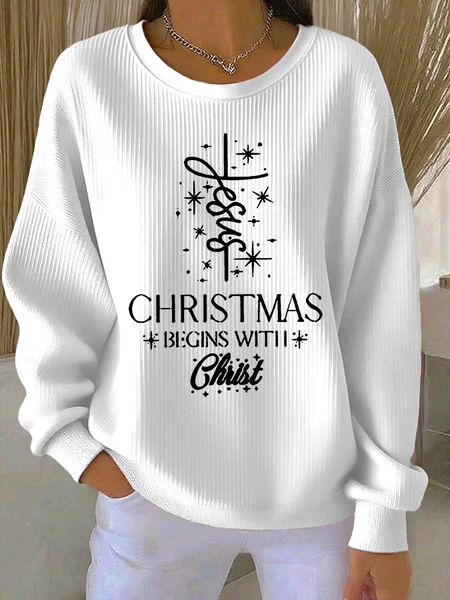 

Casual Crew Neck Christmas Sweatshirt Printing, White, Hoodies & Sweatshirts