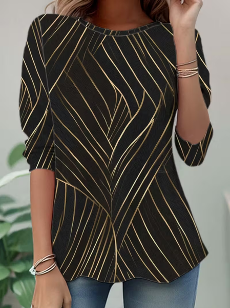 

Casual Abstract Crew Neck Long Sleeve T-shirt, Black, T-shirts