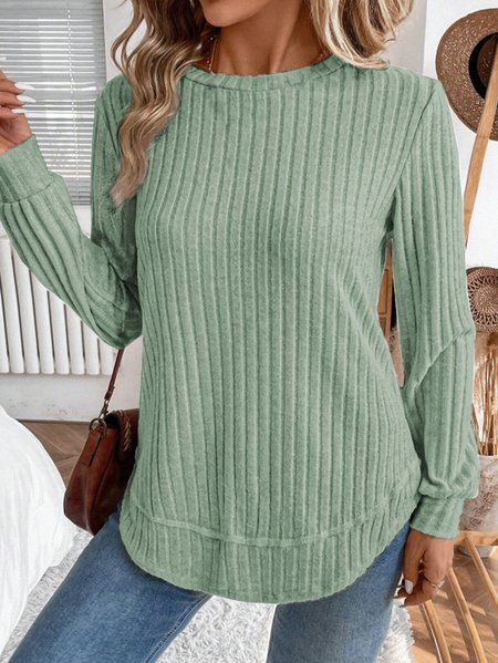 

Plain Crew Neck Jersey Casual Knit Top, Aqua, Long Sleeves