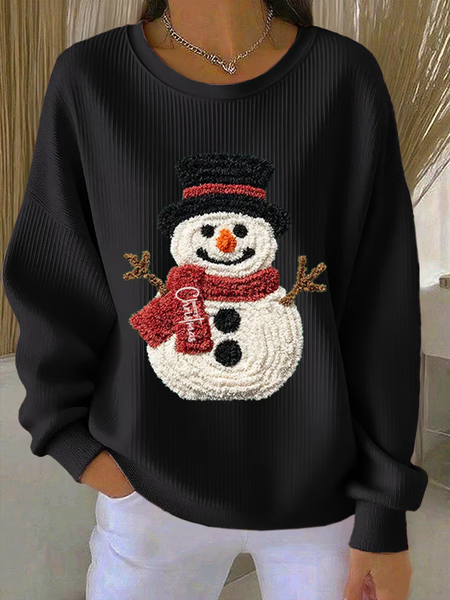 

Casual Crew Neck Christmas Snowman Sweatshirt Printing, Black, Hoodies & Sweatshirts