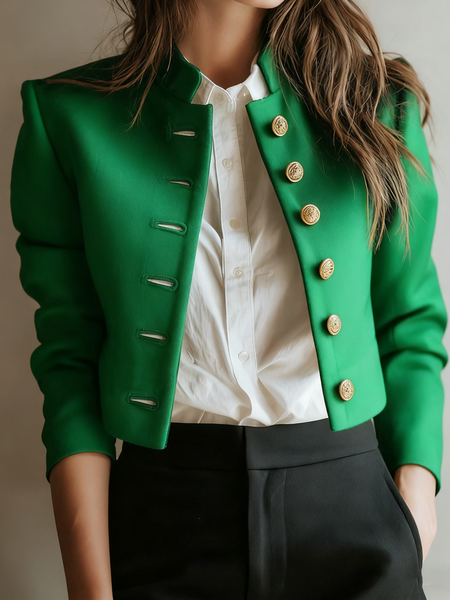 

Urban Plain Stand Collar Jacket, Green, Jackets